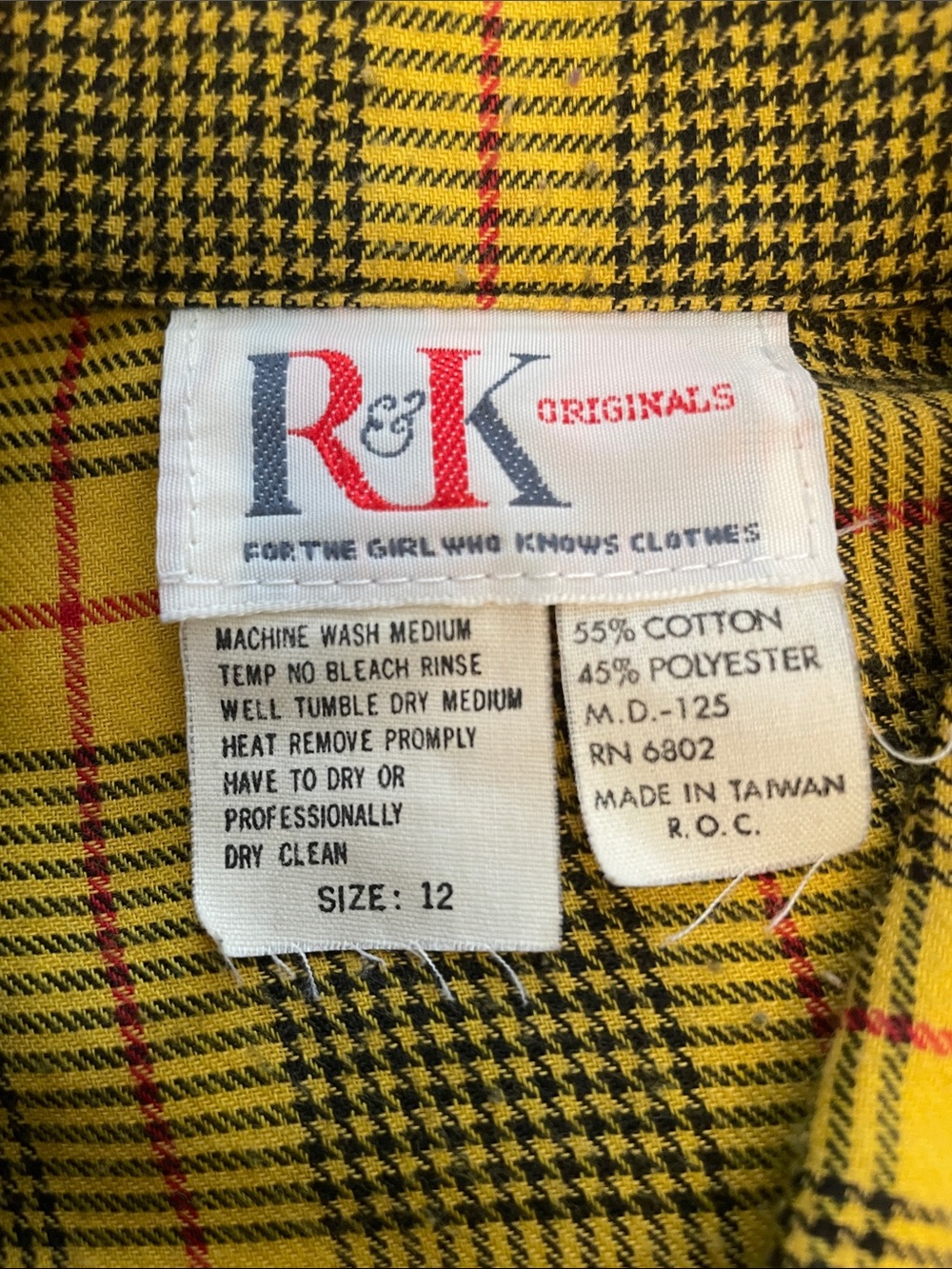 VTG R&K Originals Yellow Plaid Shirt Dress Long Sleeve Belted Midi Size 8 - Picture 7 of 12